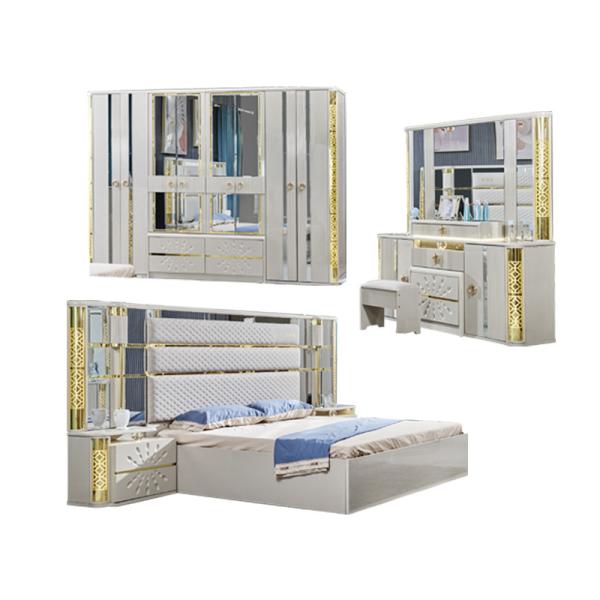 Modern Luxury Villa Wood Frame King Size Bed Home Royal Classic Wooden Queen Double Leather Full Bedroom Furniture Set