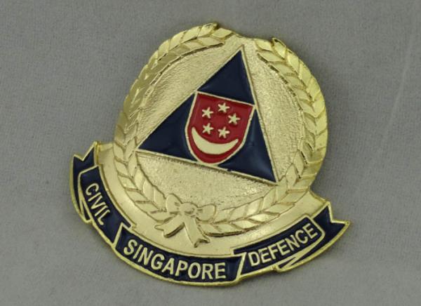 Gold Plating Civil Defence Souvenir Badges With Soft Enamel For Souvenir Date