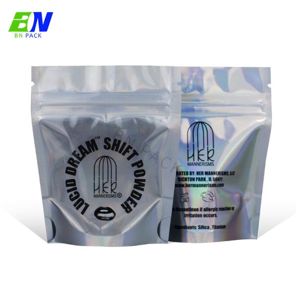 Clear Front Holographic Mylar Bag Resealable Food Stand Up Pouch