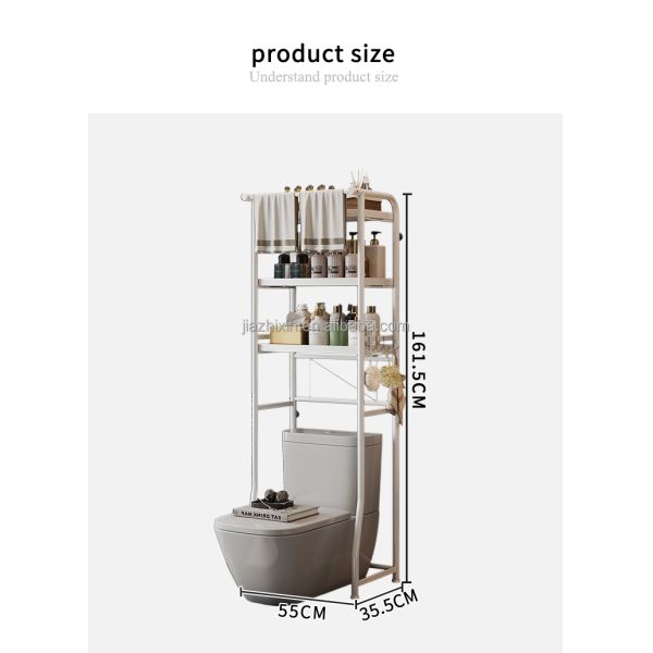 3 Tier Bathroom Metal Toilet Rack Tower With Hanging Rod Towel Storage Holder Toiletries Organize Holder Paper Towel Hook Shelf