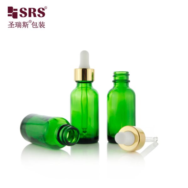 Luxury Collar 1oz 2oz Green Glass Dropper Bottle for Essential Oil