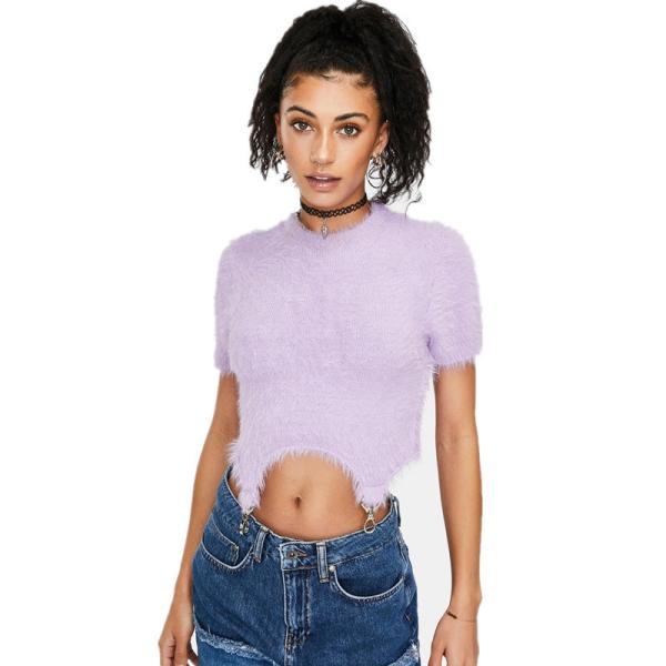 Fleece Knitted Short Sleeve Crop T Shirt