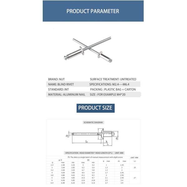 Aluminum Blind Rivet Car Exterior Accessories Uncoated Aluminum Pop Rivets