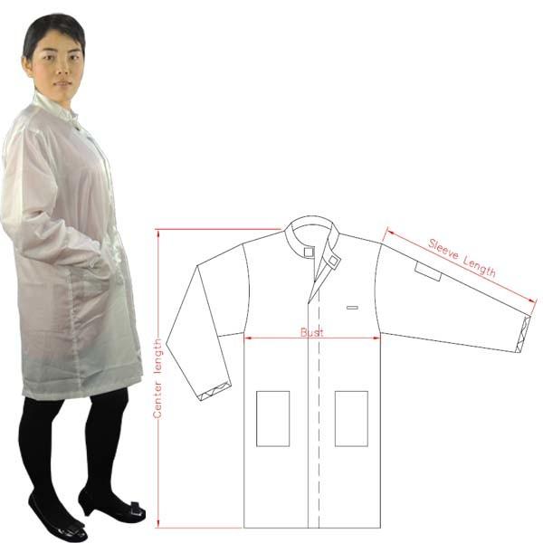 CE SGS 98% Polyester 2% Conductive Carbon Fibre ESD Lab Coat