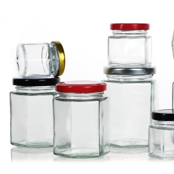 Hexagon Shaped Honey Jam Jar Glass 180ml /280ml / 380ml 250g 390g 500g Food Jars With Cover