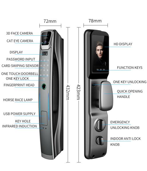 Qleung S937MAX Déverrouiller la porte Smart Home Wifi verrouiller la reconnaissance faciale Wifi App mot de passe Impression digitale