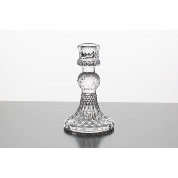 Blue Depression Tapered Color Glass Candle Holder Pressed Diamond Pattern