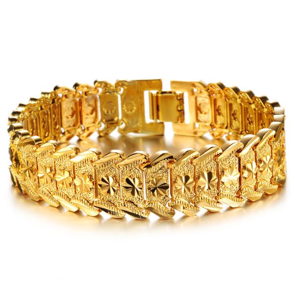 Classic Carving Wrist Chain Link Bangle Gold Bracelet Men