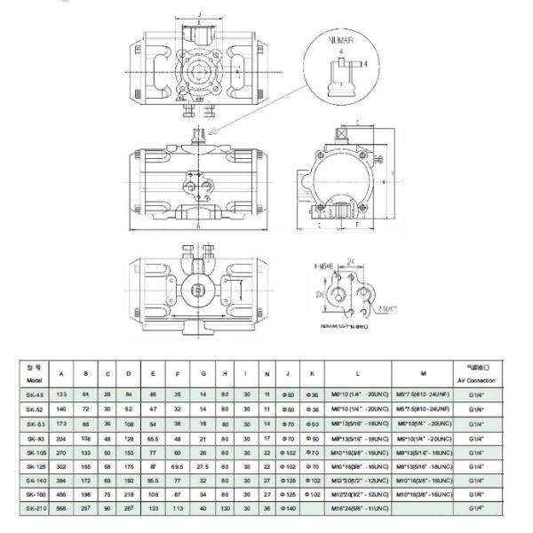 Anti-corrosivo durable del actuador del actuador neumático del acero inoxidable/de la válvula de la vuelta del cuarto