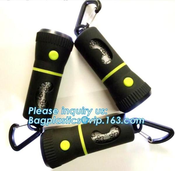 LED Flashlight Dog Waste Bag Dispenser Holder with Pet Waste Bag Poop Roll Bags, BPI ASTM D6400 EN13432 Approval Customi
