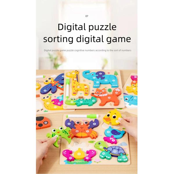 Montessori 4-in-1 Children's Wooden 3d Puzzle Early Education Cartoon Jigsaw With Drawing Board Certified En71 Games for Boys