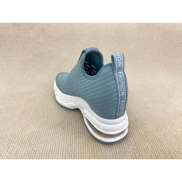 Women blue platform flyknit loafers with breathable mesh upper microfiber and heightening