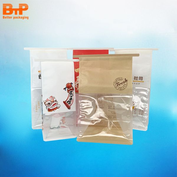 Customized Printed Side Gusset Type Seal Packaging Bag Flat Bottom Bags Toast Bread Bag With Clear Window