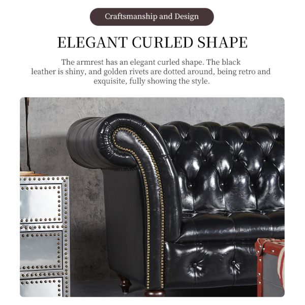 Nidea #863 Hot Sale American Industrial Style Art Hotel Cafe Genuine Leather Chesterfield Sofa Set 1 2 3 Seater Combination Living Room