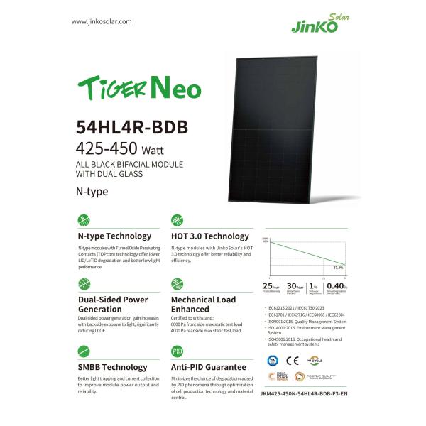 Jinko N-Type Monocrystalline Solar Panel PV Module for Solar Energy System 108 Cells