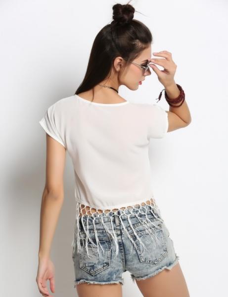 as partes superiores para a colheita redonda da blusa da borla do bordado do pescoço das mulheres das mulheres 2016 cobrem