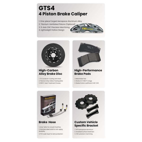 TEI GTS4 Performance Brake Kit 4 Piston Brake Calipers Racing Big Brake Kits for Subaru Impreza STI BRZ