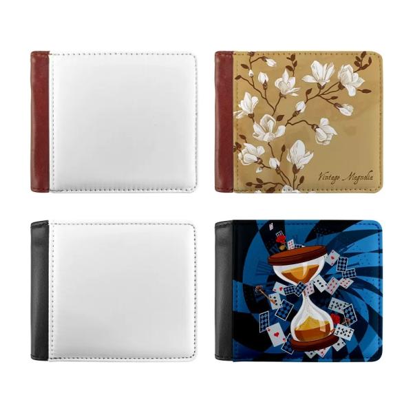 Personalized Blank Sublimation Leather Open-Top Compact Wallet With Multiple Card Slots For Men