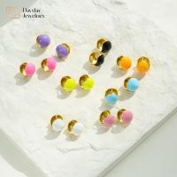 Émail de bijoux d'été autour de l'or des boucles d'oreille 18k de cercle de boule plaqué pour des femmes