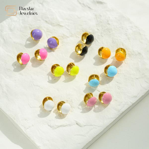 Summer Jewelry Enamel Round Ball Hoop Earrings 18k Gold Plated For Women