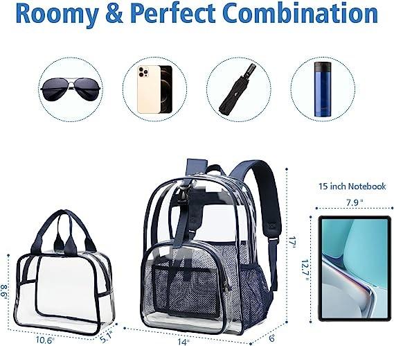 Clear Backpack Heavy Duty - Large Clear Backpacks For School PVC Transparent Bookbag For Students Work Stadium Travel