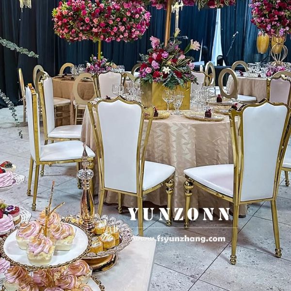 Romance Banquet Wedding Throne Dining Chair Rose Gold Durable Stainless Steel Synthetic Leather for Hotel Living Room Event