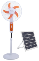 Hot Selling 5-blade 16-Inches Rechargeable Solar Standing Fan with LED Light with Panel and Battery Stand Floor Solar Fan