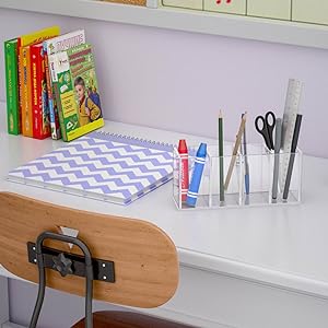 Acrylic Pen Holder 4 Compartments,Clear Pen Holder Organizer Makeup Brush Holder for Office Desk Accessories,Cosmetic