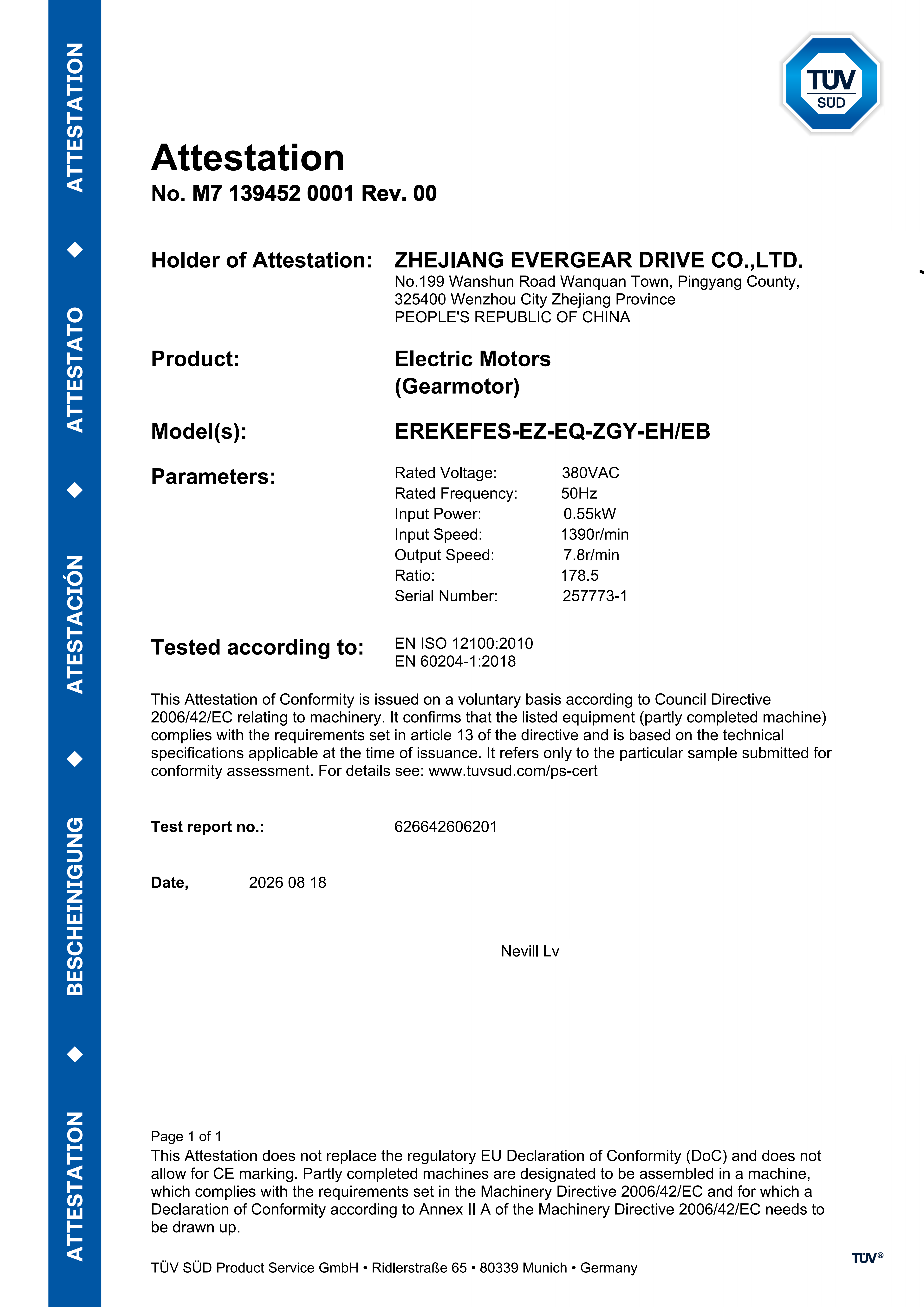 ZHEJIANG EVERGEAR DRIVE CO.,LTD Certifications
