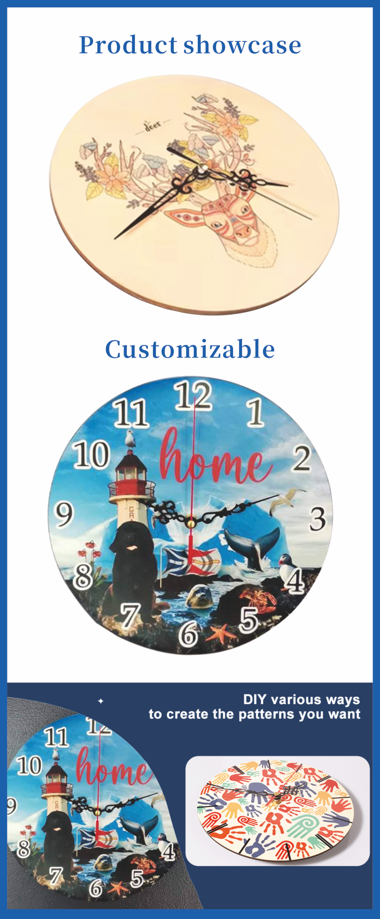 ZELOYAUT Sublimation MDF Round Clocks Blank Wooden Wall MDF Clock DIY Personalized Custom Logo Print Sublimation Blank