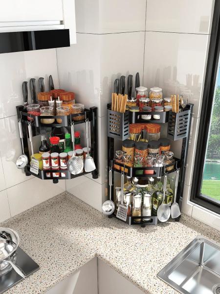 SS201 Kitchen Corner Shelf 3 Tier Spice Rack Organizer Bathroom Storage Space Saving