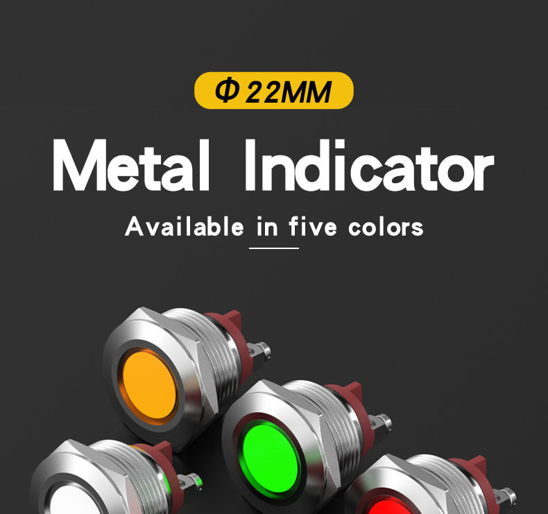22mm Metal LED Indicator Light Screw Terminal, High Bright Signal Pilot Lamp Multi Color Optional 6V/24V/220V Red Green Yello