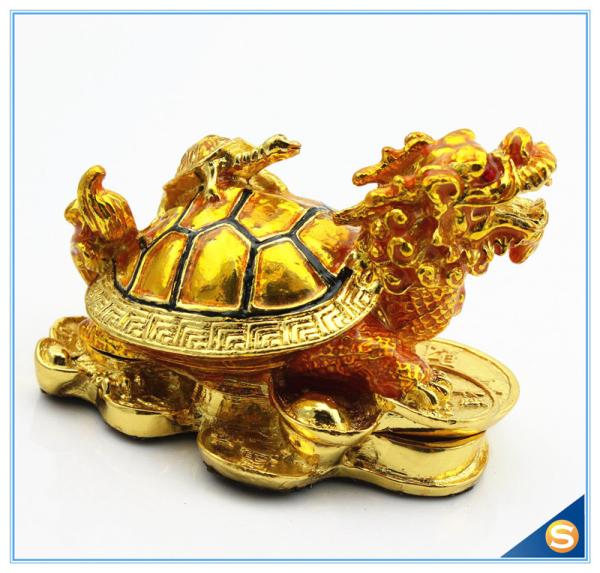 Gold Plated Dragon Turtle With Money Shape Enamel Trinket Box For Decorative SCJ422