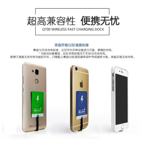 Two Coils Fast Qi Standing Wireless Charger With Housing For Moible Phones