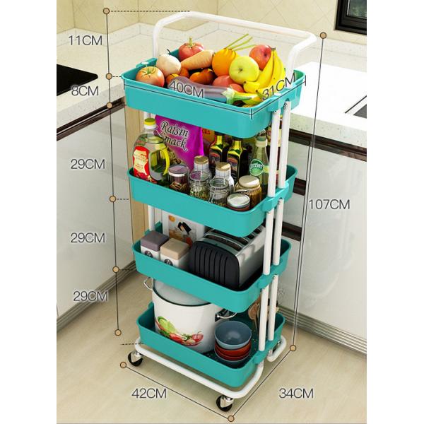 Wear Resistant Kitchen 45KG Bearing ABS 3 Shelf Trolley