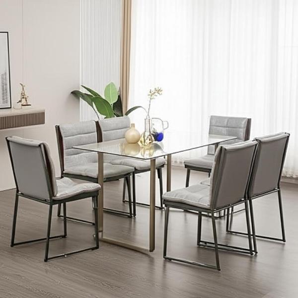 Heavy Duty Metal Frame Dining Room Chairs Sleek Design Fabric Home Furniture