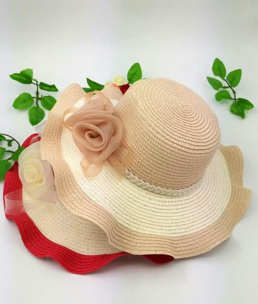 100% Paper Straw Ladies Floppy Straw Hats With Silk Flowers Decoration 85cm*42cm*38cm