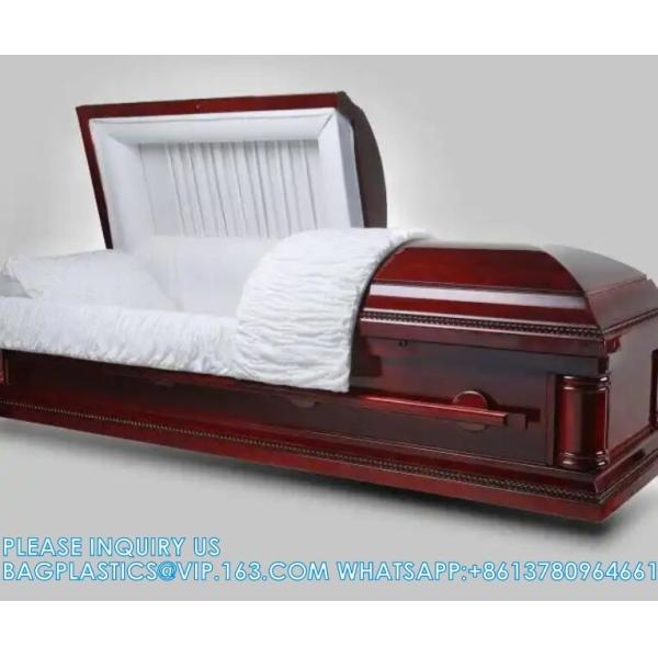 Caskets Cambridge Mahogany Funeral Casket With Almond Velvet Interior - Solid Mahogany Wood