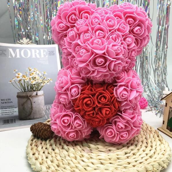 Wholesale Preserved rose bear with heart popular size 25cm teddy bear of roses
