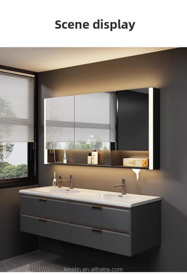 Modern Water-Resistant LED Mirror Wall Mounted Bathroom Vanity Medicine Cabinet for Hotel Apartment Villa Makeup Application