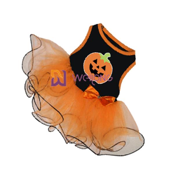Pumpkin / Skull Tulle Skirt Halloween Pet Dress Bow Decoration CVC Jersey