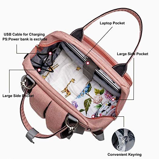 Canvas Mummy Diaper Bag / Baby Travel Changing Bag With Laptop Pocket USB Charging Port