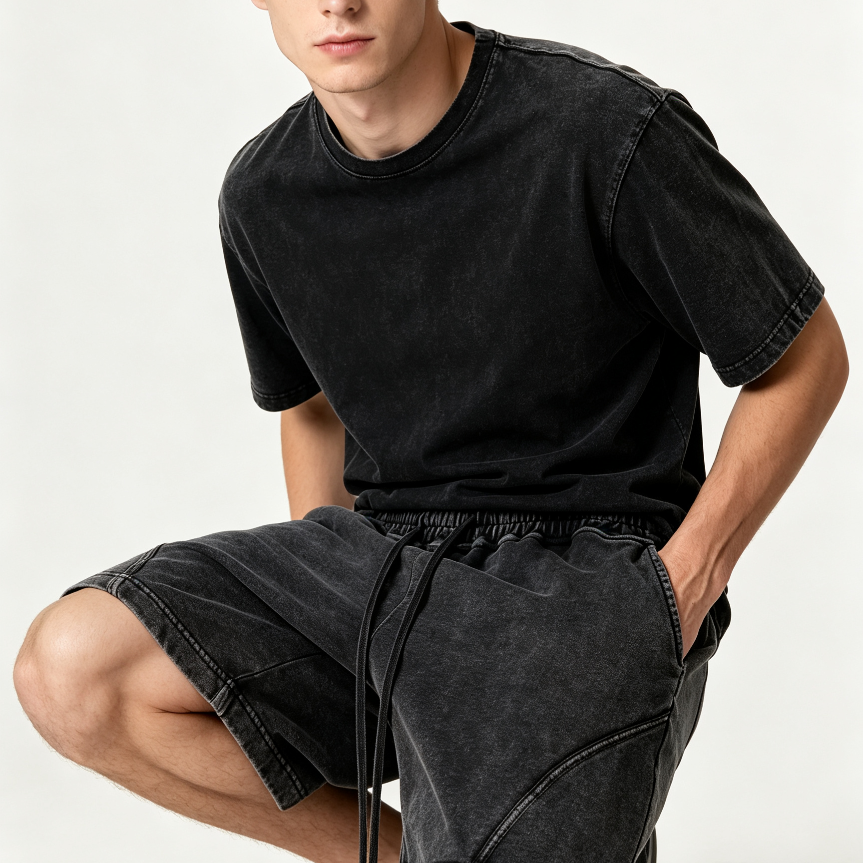 Snow Wash Sports Sweat Shorts Drawstring 100% Cotton Sweat Shorts For Men