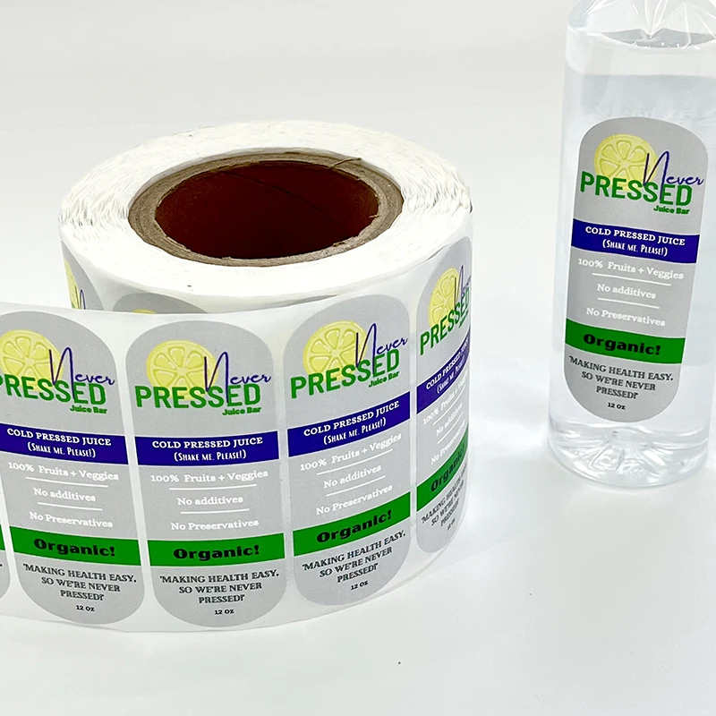 High Quality Juice Sticker Logo Clear Printing Water Bottle Packaging Label Custom Juice Bottle Labels