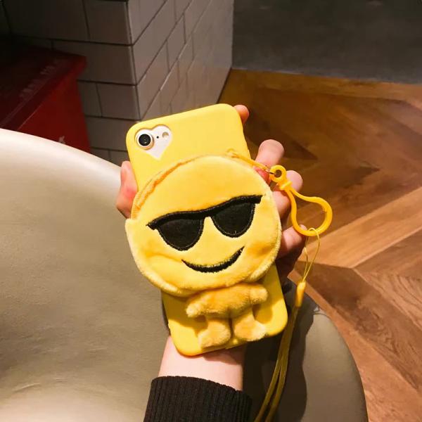 Soft TPU Little Yellow Man Expression Pack Coin Earphone Purse Cell Phone Case Bracket For iPhone 7 6s Plus