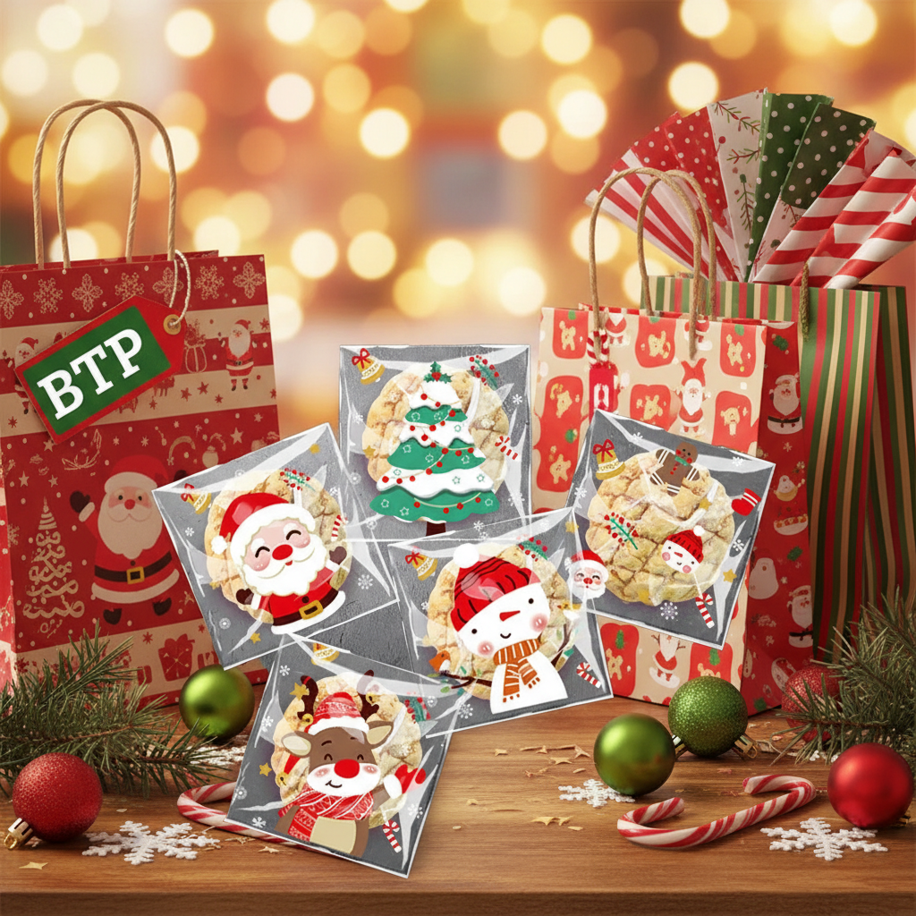 Custom Disposable PET+PE Festival-Themed Creative Cartoon Christmas Sock Zip Lock Bags Self-Sealing Plastic Packaging for Gift