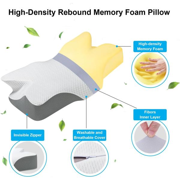 Bed Sleeping Memory Foam Neck Pillow for Side and Stomach Sleepers Ergonomic Design