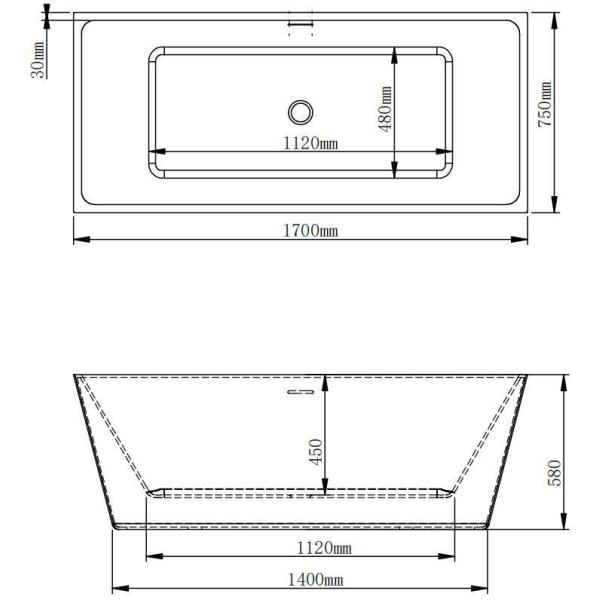Center Drain Location Luxury Straight Acrylic Freestanding Bathtub with Hand Control