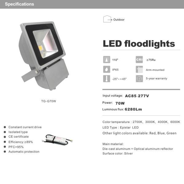 70W LED Floodlights RGB Epistar Good heat dissipation Outdoor LED Flood light SAA,  CE