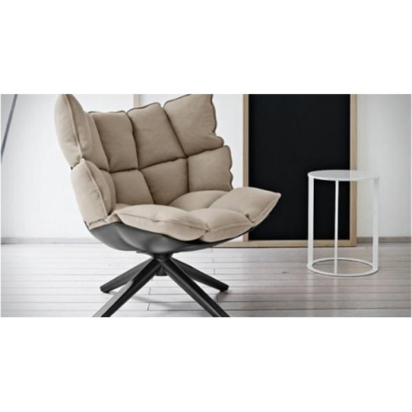 Husk Outdoor Fiberglass Arm Chair Solid Wood Legs Comfortable Foams Height 44 CM